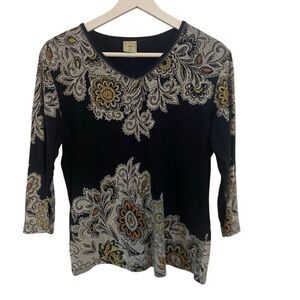 Jess & Jane Amelia 3/4 sleeve medium black white crew neck